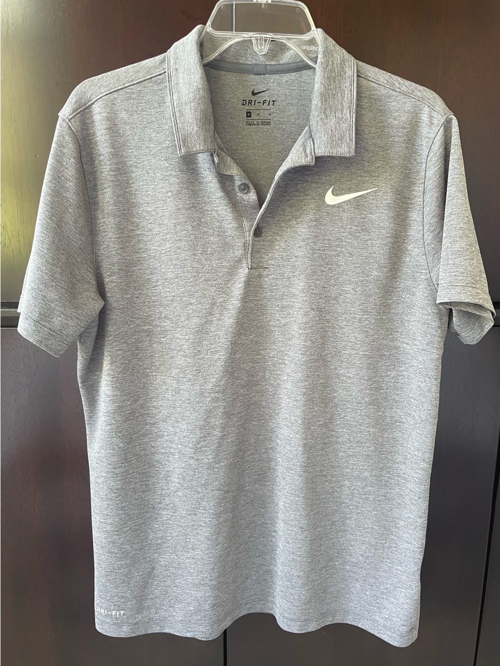 Nike Men’s Heather Grey Dri-FIT Polo with White Swoosh